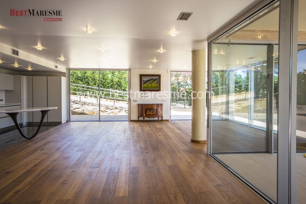 Salón - comedor con chimenea y cocina abierta