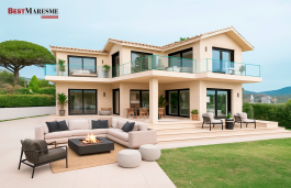 The house is situated on a magnificent, completely flat corner plot of 1,061 m², with access from two streets.